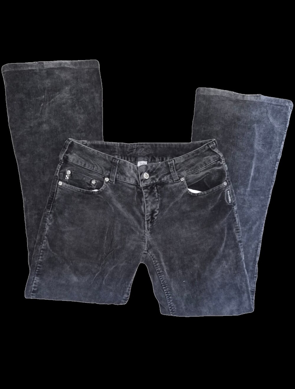 Dark Y2k Womens Black Corduroy 2000s Jeans
